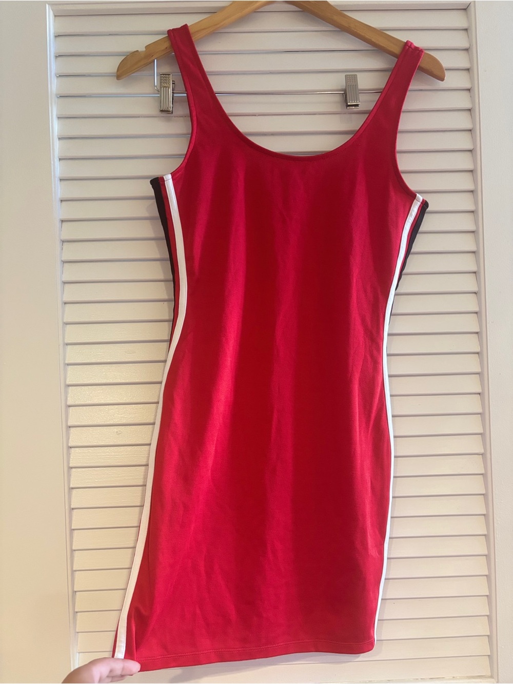H&M Red Tank Bodycon Dress with Black and White Side Stripes